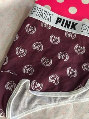 PINK Victoria's Secret Women's Maroon Logo Boyshort Panty